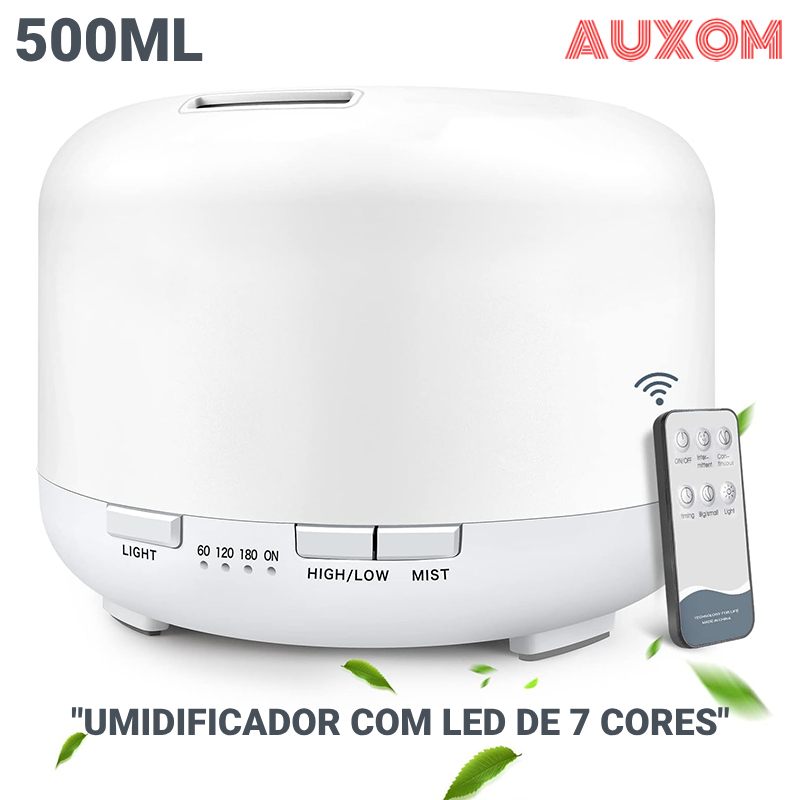 500ML Umidificador Difusor Aromatizador Luz LED De 7 Cores Com Controle Remoto