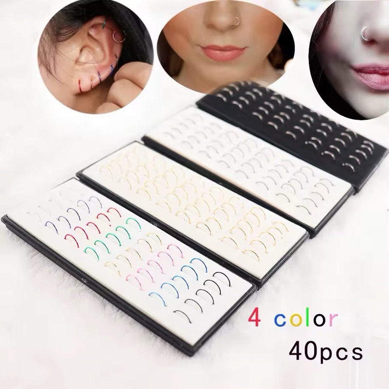 piercing de nariz argolinha nostril colorida com brilho de strass caixinha 40 unidades argola colorido