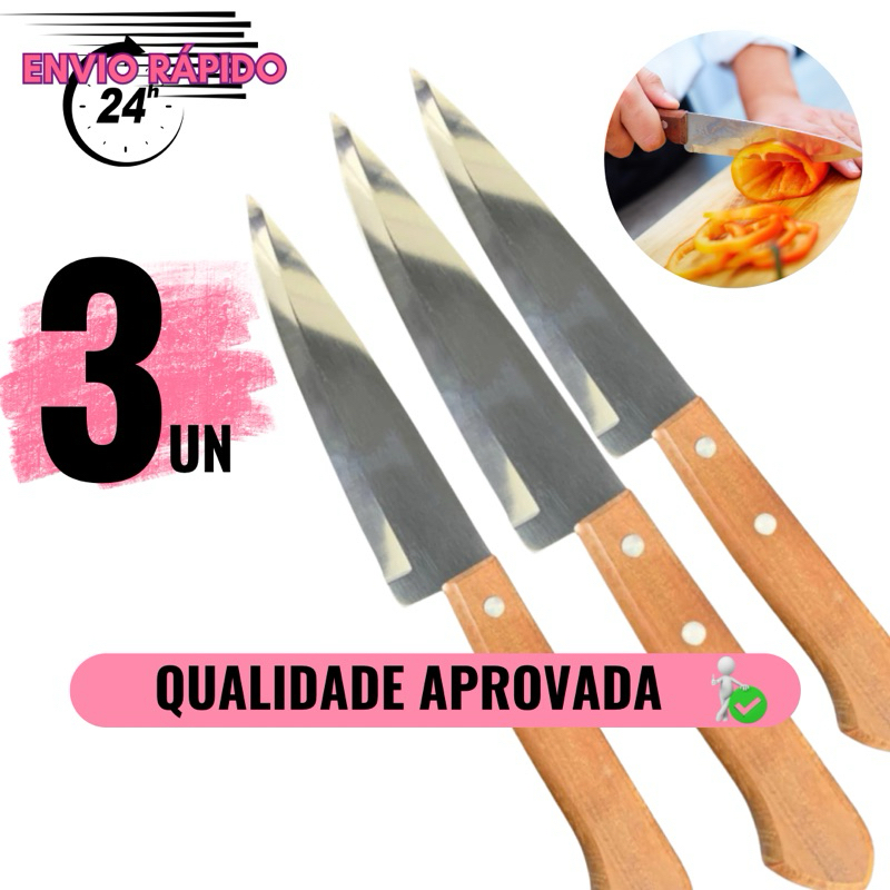 KITs DE 3 OU 2 FACAS DE CARNE LEGUMES PEIXEIRA DE INOX 6 '' CABO MADEIRA KITs DE 3 OU 2 FACAS DE CARNE LEGUMES PEIXEIRA DE INOX 6 '' CABO MADEIRA