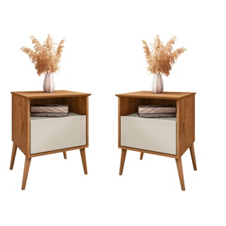 KIT 02 MESAS DE CABECEIRA CANCUN - CADA MESA CANCUN NICHO QUARTO DECORAÇÃO COM PÉS MADEIRA MACIÇA 1 GAVETA em Oferta na Shopee