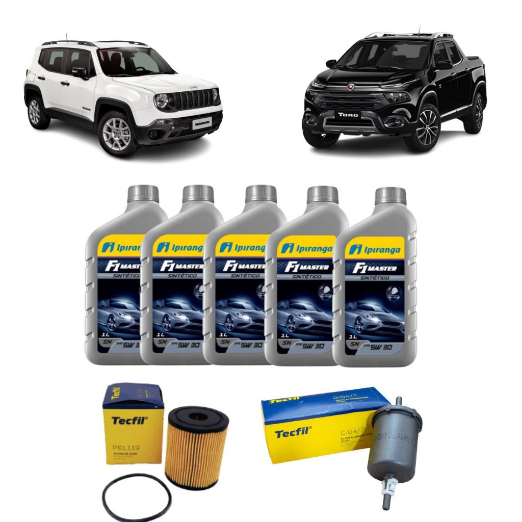 Kit Troca De Oleo E Filtros Jeep Renegade Fiat Toro 1.8 Flex 5w30 Ipiranga Sintetico