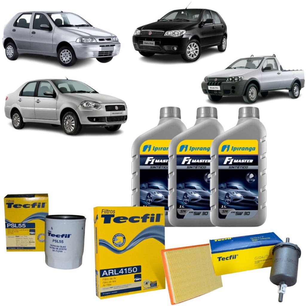 Kit Troca De Oleo E Filtros Palio Siena Strada Idea Wekkend 1.0 1.4 Fire 5W30 Sintético Ipiranga