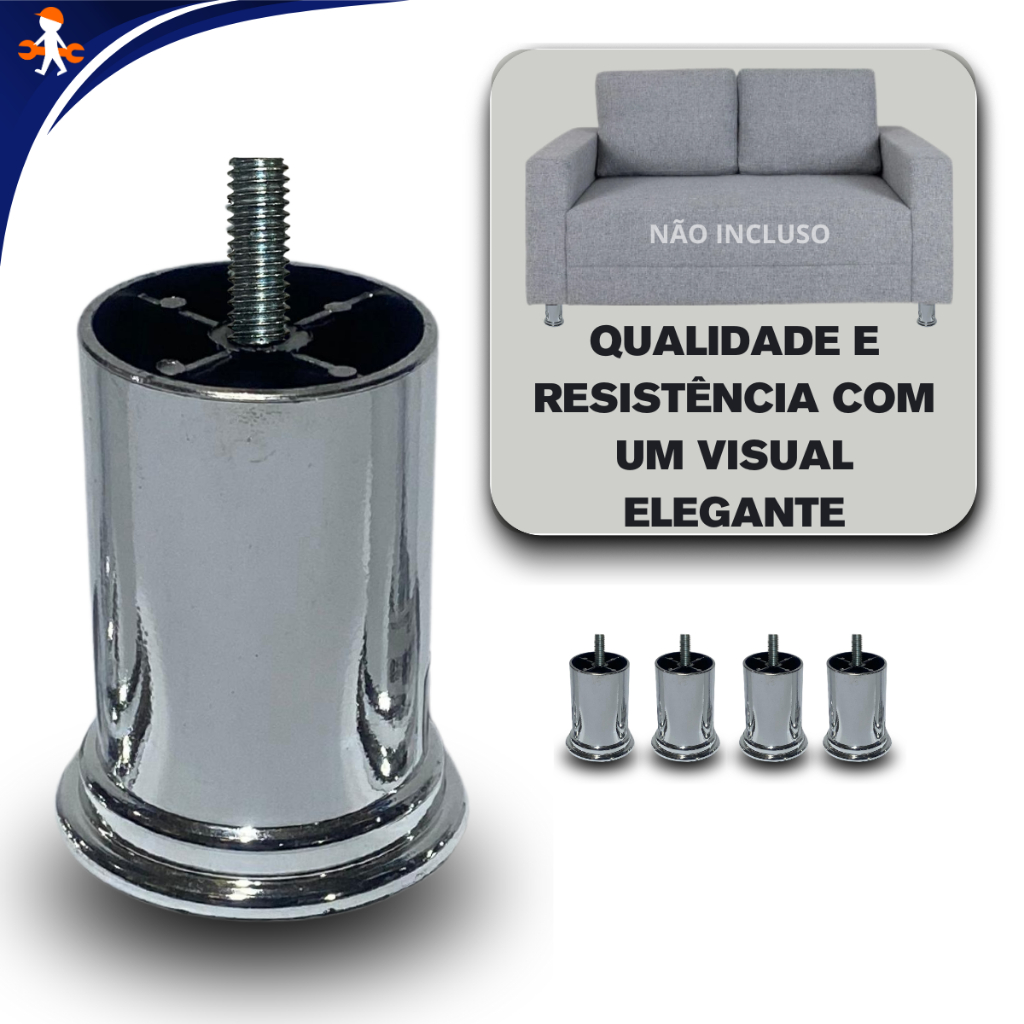 kit de Pé de Sofá Cromado com rosca maquina 5/16 - Resistente e sofisticado.