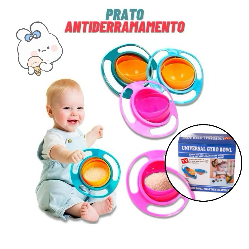 Prato Giratório COM Caixa 360°Infantil Antiderramamento Prato Mágico Não Cai a Comida Tigela em Oferta na Shopee