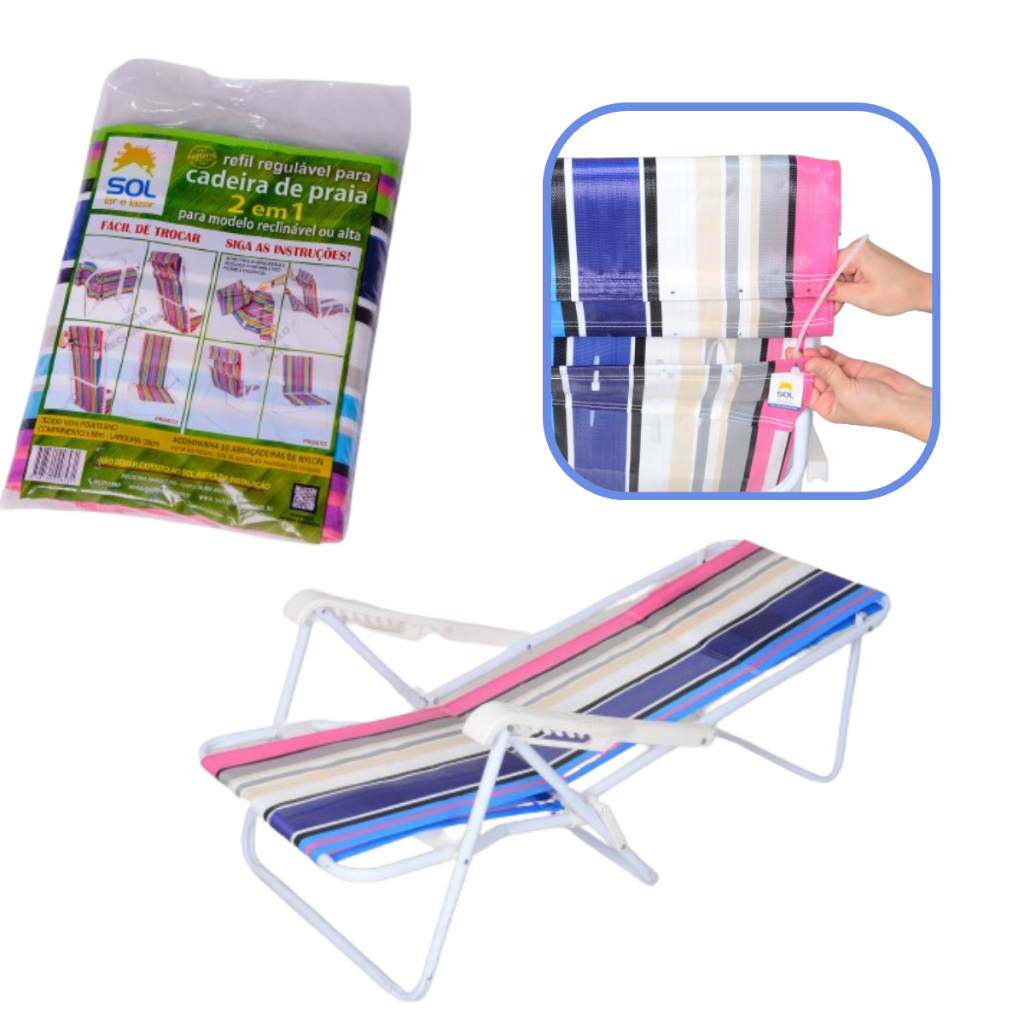 Refil para Cadeira de Praia Reclinavel  1 a 8 Posições Original Escolha a Cor em Oferta na Shopee