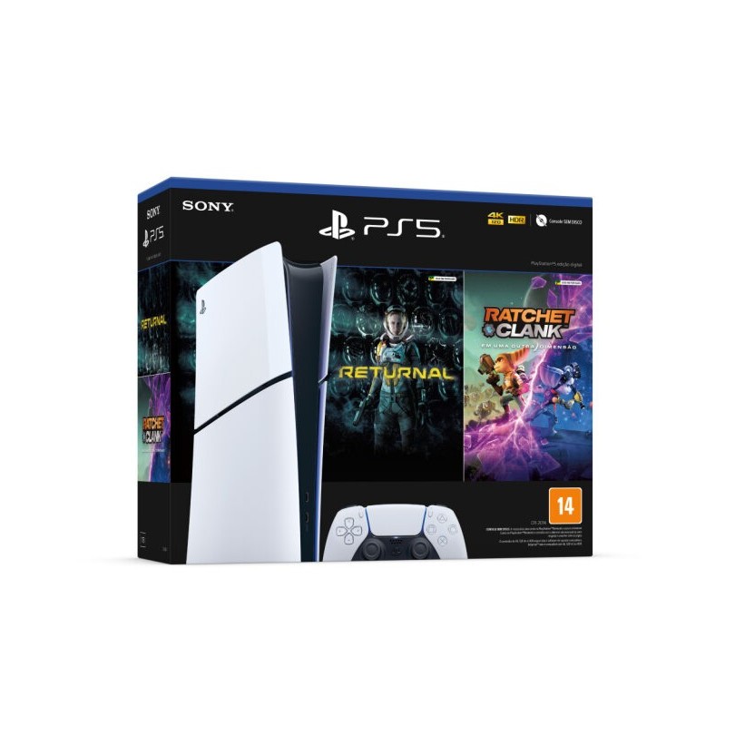 Console PlayStation 5 Slim Digital Edition Branco + Returnal e Ratchet e Clank + Controle ...