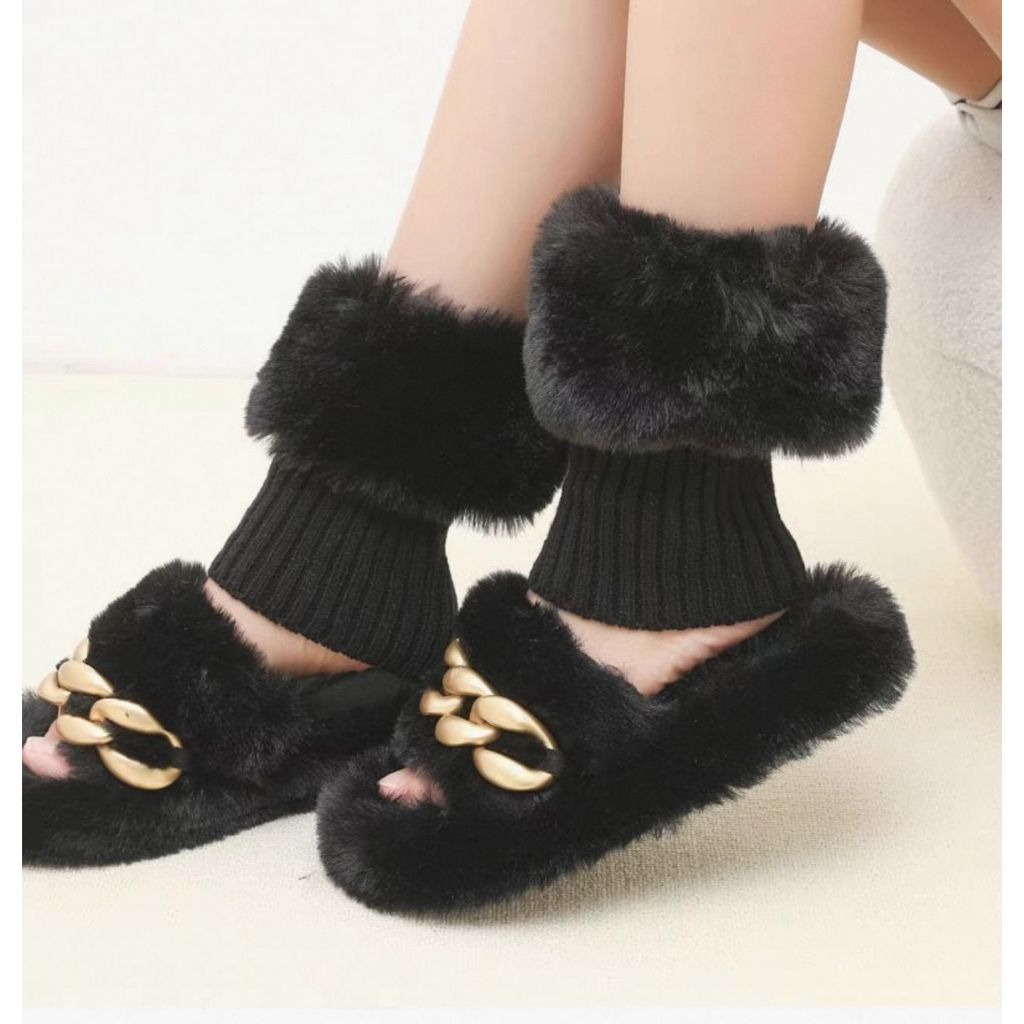Polaina feminina com pelo para botas inverno