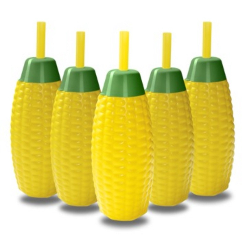 Copos Milho Plástico Com Canudo Festa Temática 300 ml Injetemp