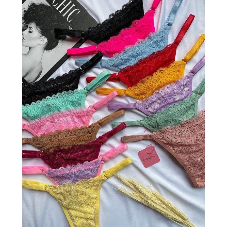 Kit 10 Calcinha Fio Dental Sexy de Renda Calcinhas com Regulagem Feminina Tanga Sensual