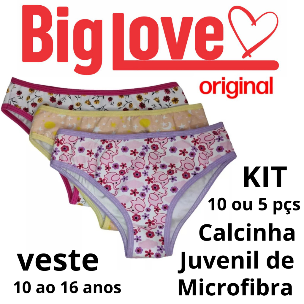 Kit Calcinha Juvenil Microfibra Menina Moça com forro 100% algodão Tamanhos 10 ao 16 anos Ref:030 em Oferta na Shopee