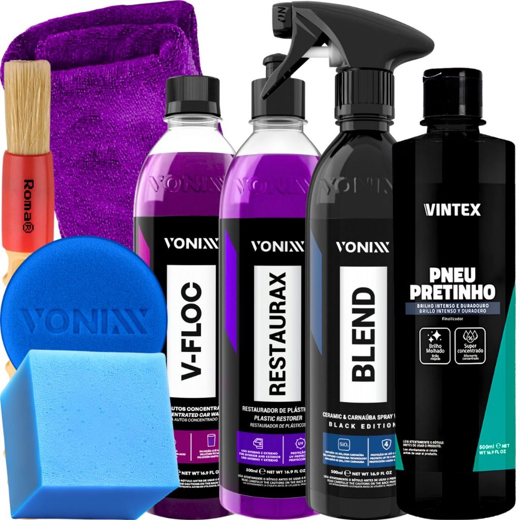 Kit Shampoo V-Floc Cera Blend Black Spray Pneu Pretinho Restaurax Vonixx - Spare Parts and Accessories for Vehicles
