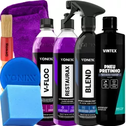 Kit Shampoo V-Floc Cera Blend Black Spray Pneu Pretinho Restaurax Vonixx