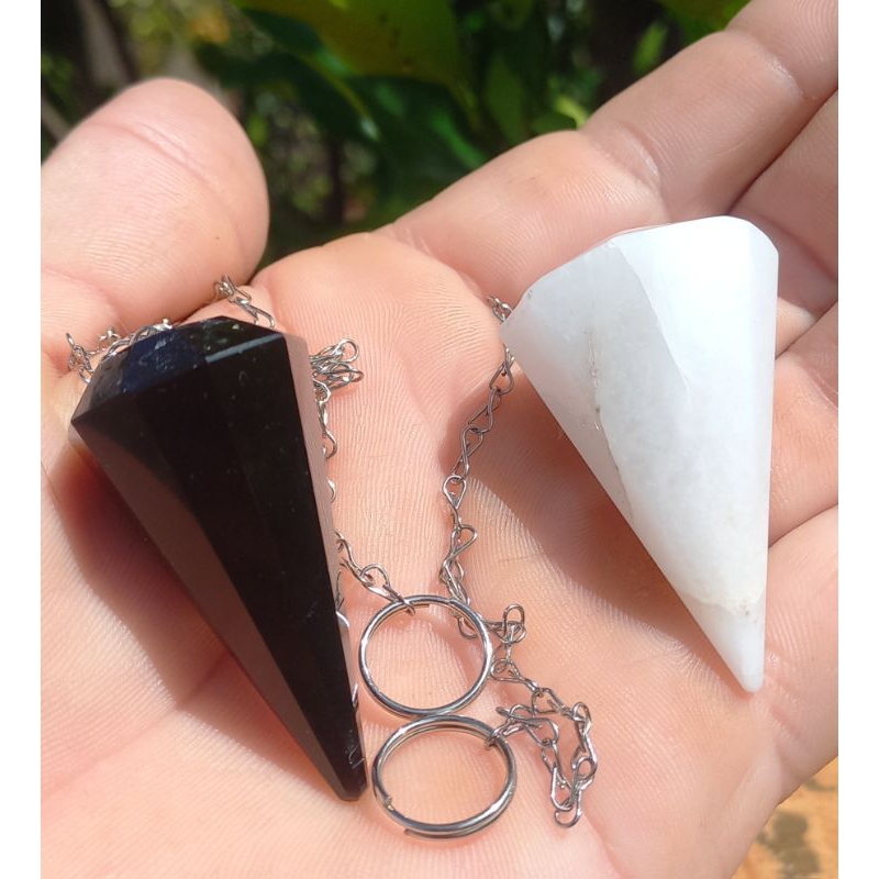 Pêndulos Naturais Quartzo Branco + Obsidiana Negra – Radiestesia e Limpeza Energética