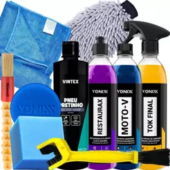 Kit para Lavar Moto Tok Final Moto-V Restaurax Pneu Pretinho Vonixx