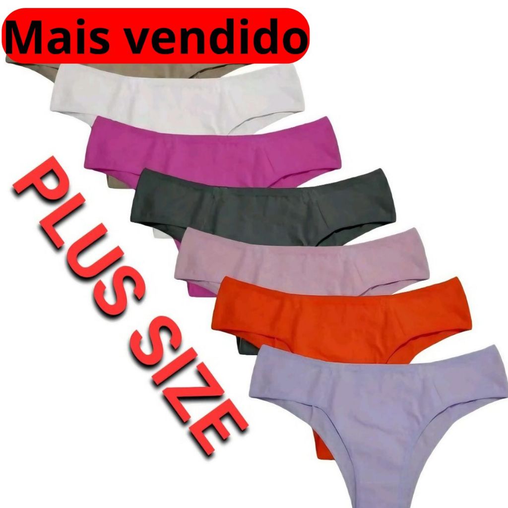 Kit com 10 Calcinha Plus Size de Algodão Tanga Grande Conforto