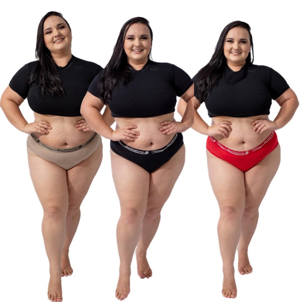 Kit 5 Calcinha Plus Size Cintura Alta Algodão/Cotton  Ref 026 em Oferta na Shopee