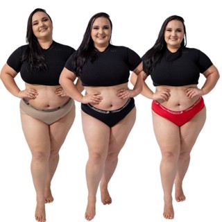 Kit 5 Calcinha Plus Size Cintura Alta Algodão/Cotton  Ref 026 em Oferta na Shopee