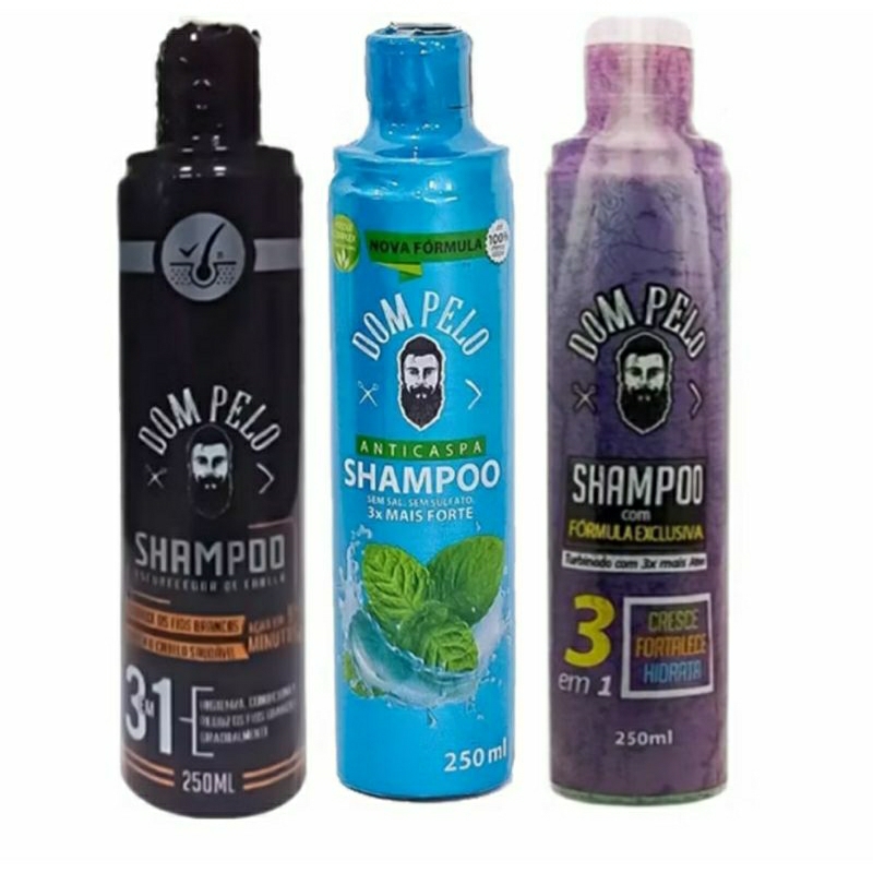 Shampoo Escurecedor + Shampoo AntiCaspas + Shampoo Antiquedas Kit 3 unidades Para Todos os Cabelos 250 ml cada