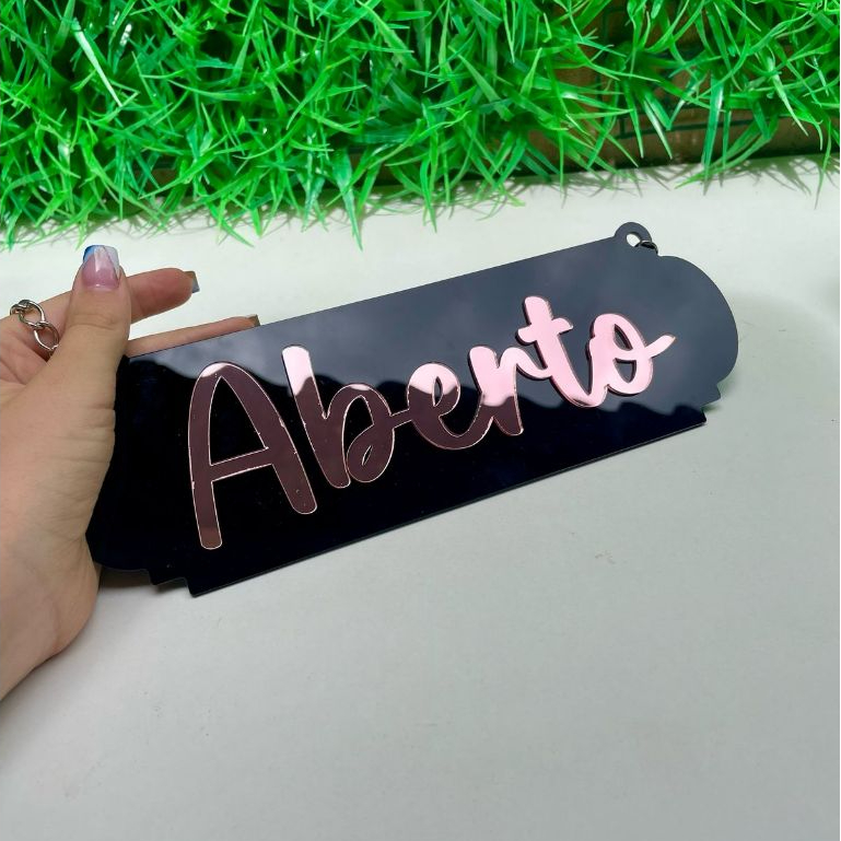 PLACA DE SINALIZAÇÃO ABERTO E FECHADO EM ACRILICO ESPELHADO