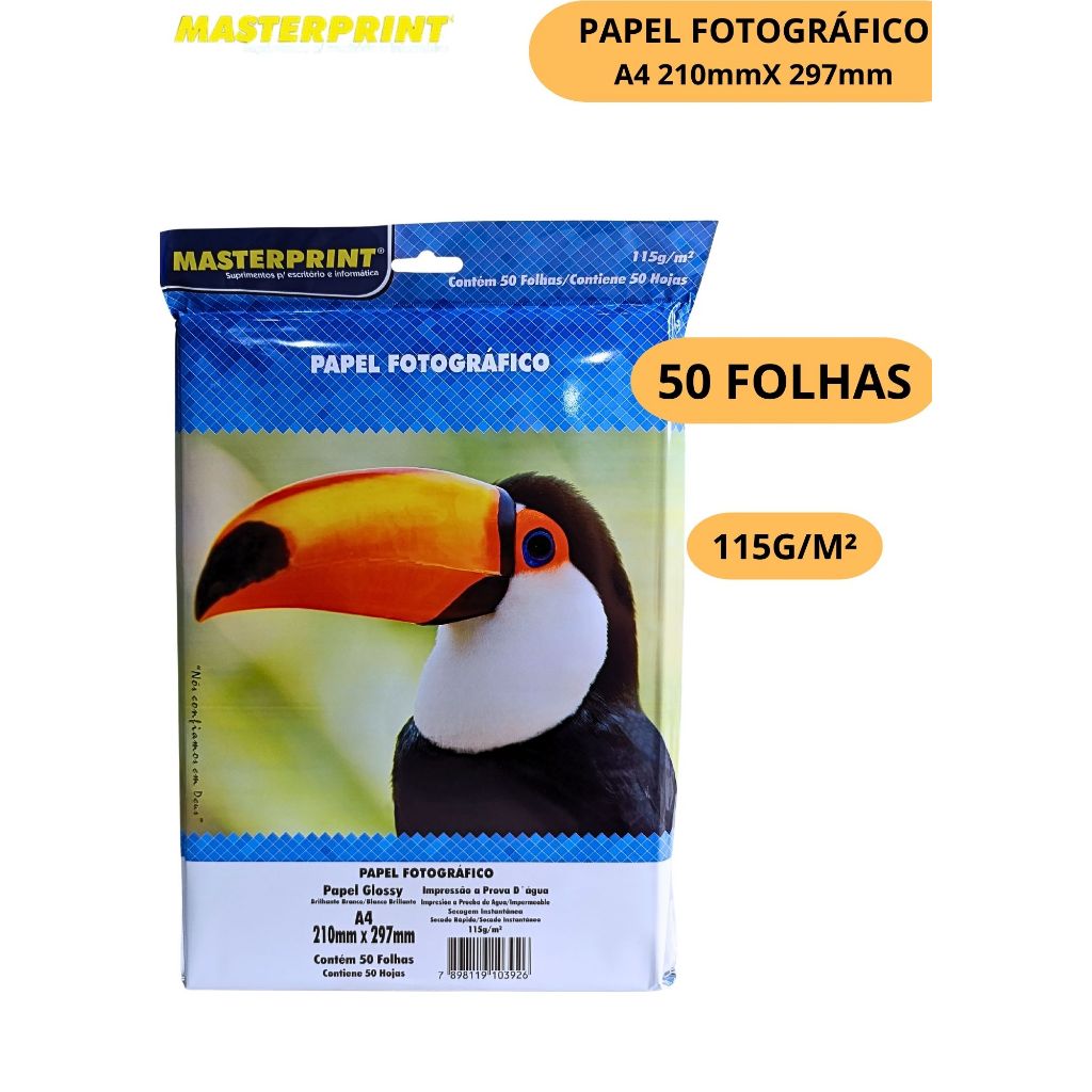 PAPEL FOTOGRÁFICO 115G A4 BRILHANTE GLOSSY -  MASTERPRINT em Oferta na Shopee