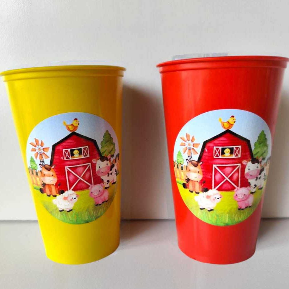 Copos  Plástico Reutilizável  350 ml,Para Decoração de Festa Infantis e Lembrancinhas Temáticas -Fazendinha. em Oferta na Shopee