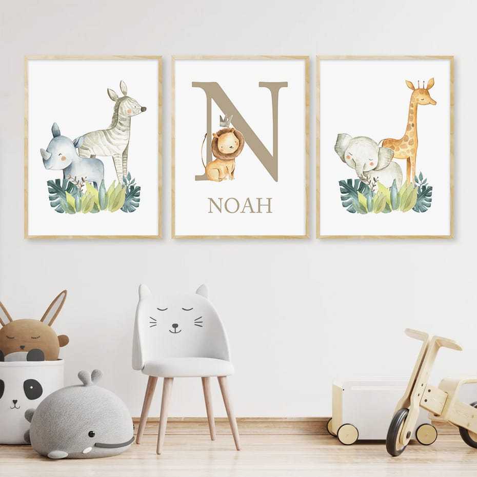 Kit quadro decorativo safari bichinhos personalizado selva FAVOR MANDAR NOME NO CHAT APOS COMPRA SE NAO O MESMO IRA SEM