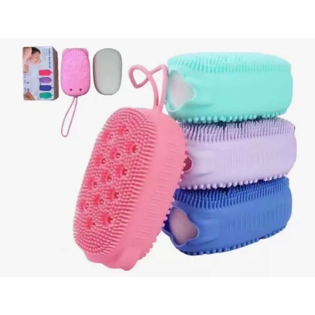 ESPONJA BUCHA PARA BANHO DE SILICONE C/ PORTA SABONETE - TAMBÉM MASSAGEADOR O CORPO (COR ALEATÓRIA)
