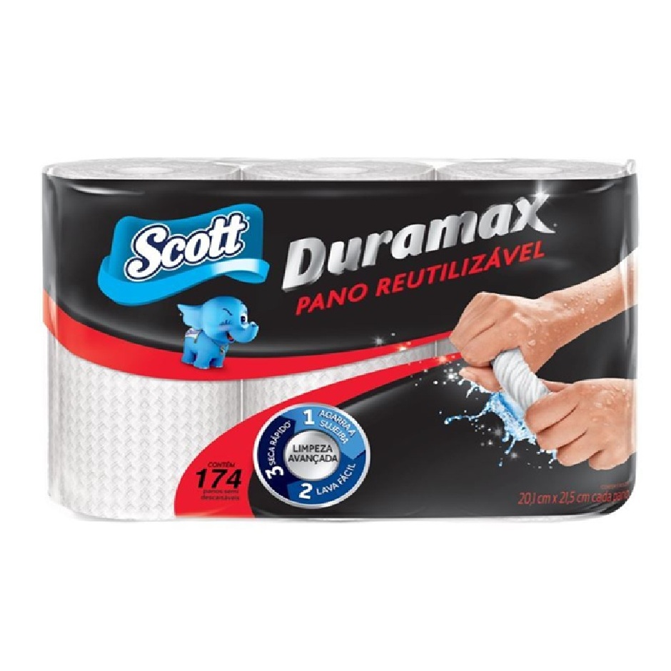 Kit com 03un rolos Pano multiuso Scott Duramax Branco 174 panos (01 pack com 03un) em Oferta na Shopee