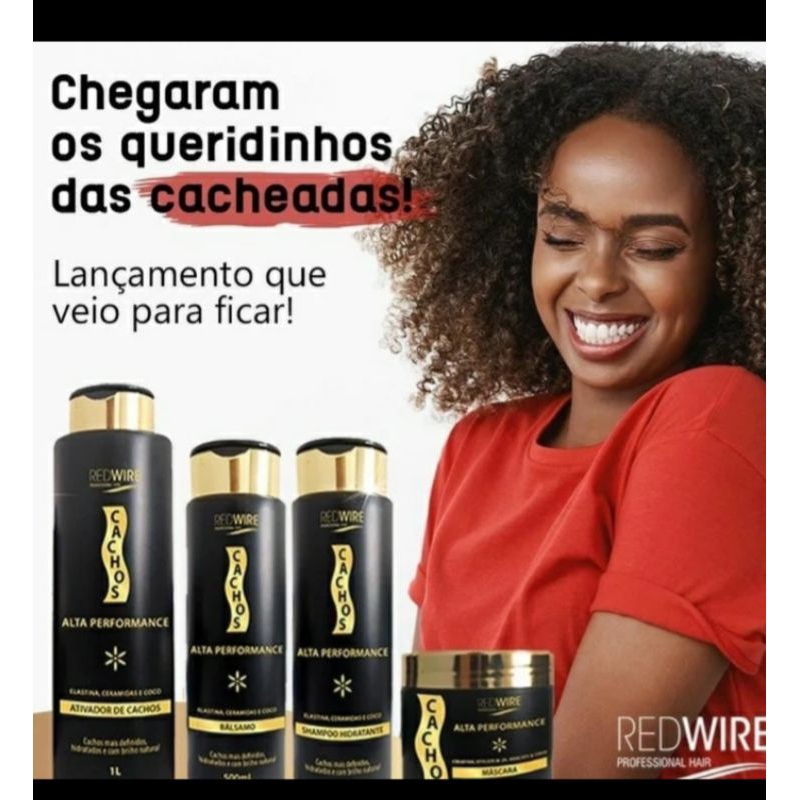 Kit Cachoterapia RedWire com 4 PEÇAS sendo  Shampoo 500ml + Mascara 500g + Condicionador 500ml + Ativador de Cachos 1L