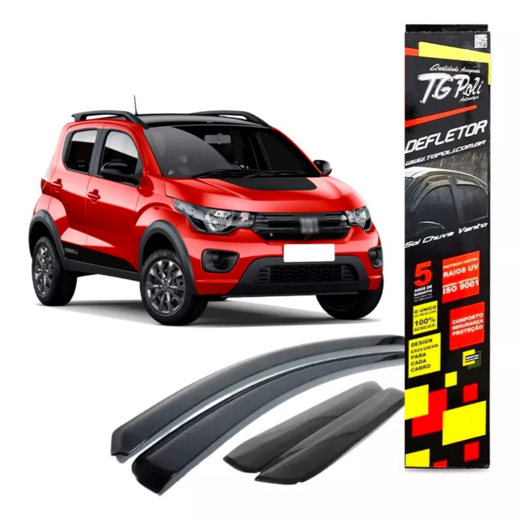 Calha Chuva ( Defletor ) Fiat Mobi 16 17 18 19 20 21 22 23 24 25 26 Fumê 100% Acrílico Tgpoli 24.022