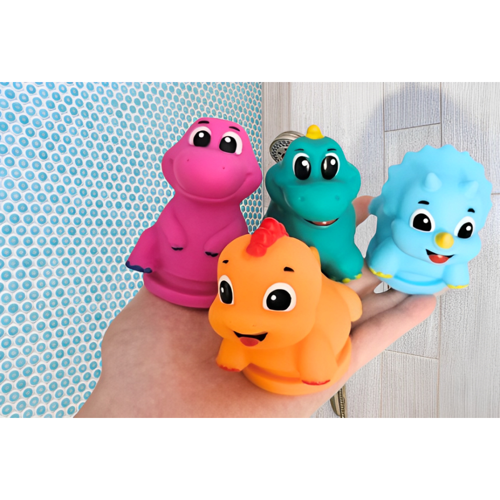 Detalhes do Kit 4 Brinquedos de Banho para Bebe Dino Fundo do Mar Vila Toy Atóxico
