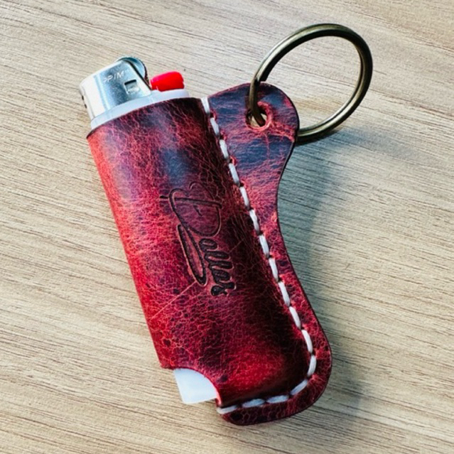 porta isqueiro BIC grande ou importado couro costurado com linha resistente grátis chaveiro em couro