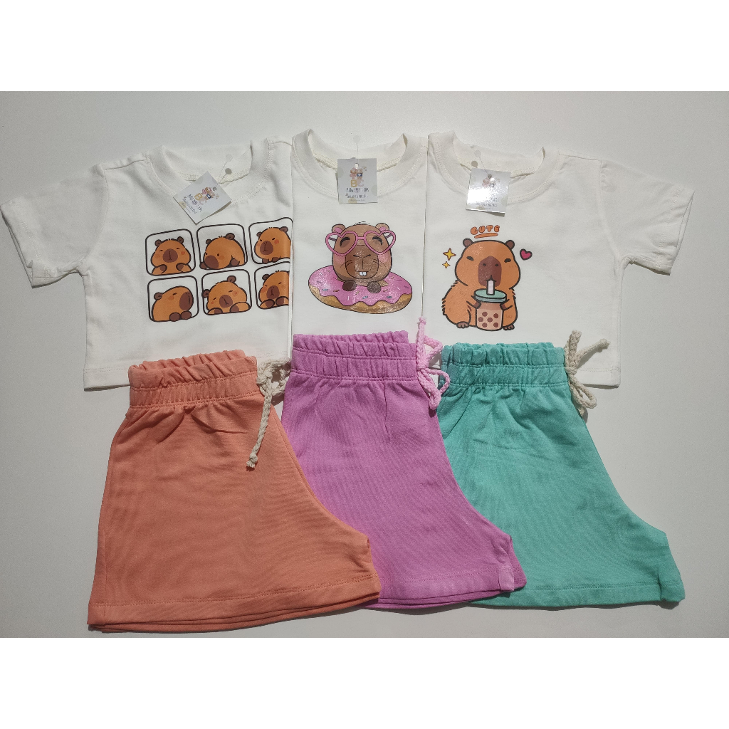Kit 3 Conjuntos Infantil Menina Blogueirinha Feminino Festa Modinha Verão Capivara