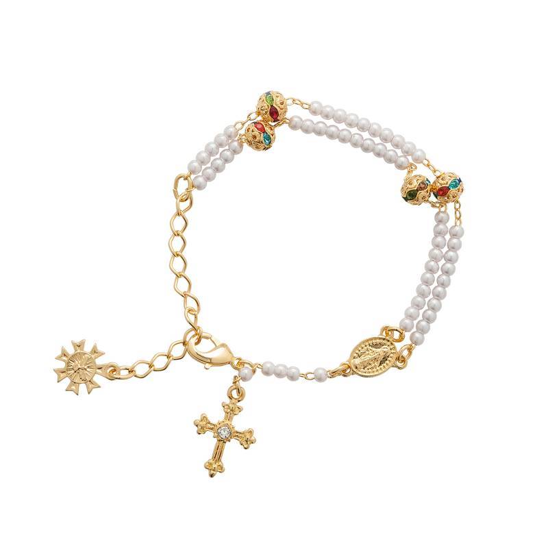 Pulseira Terço Pérola Strass Dourado 3mm em Oferta na Shopee