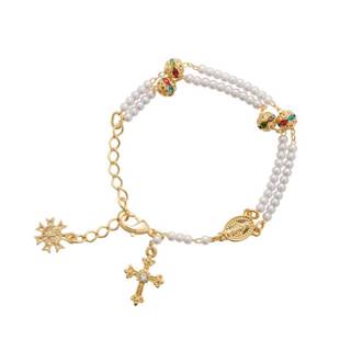 Pulseira Terço Pérola Strass Dourado 3mm em Oferta na Shopee