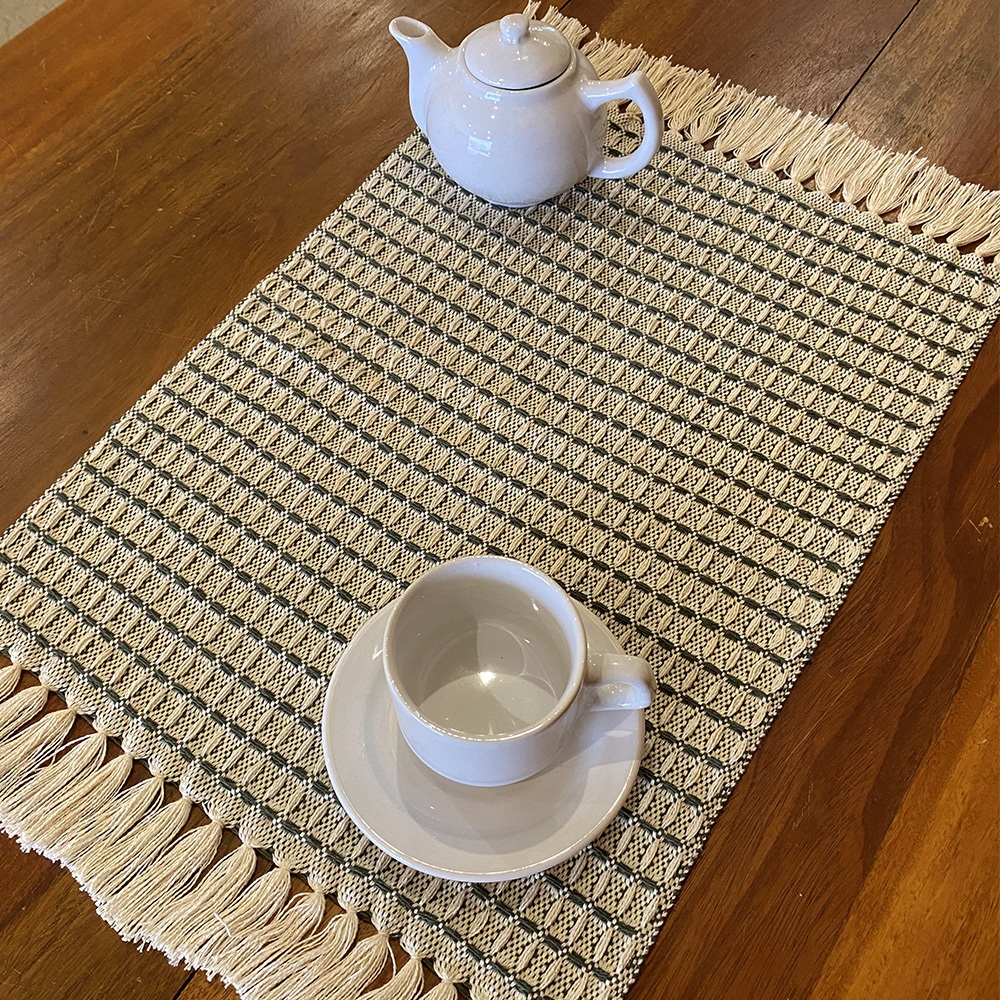 Kit Jogo Americano Mesa Posta Lugar Peça Americana Verde Algodão Artesanal 2 Pçs | 4 Pçs | 6 Pçs
