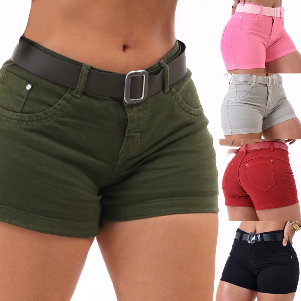 shorts jeans feminino com cinto bermuda jeans feminina varias cores em Oferta na Shopee