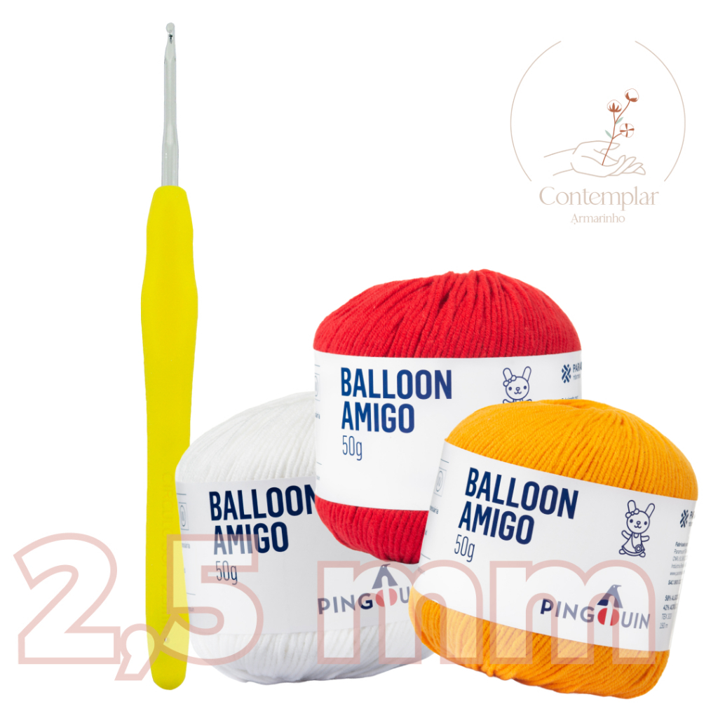 Kit 1 Fio Balloon Amigo - Pingouin + 1 agulha de crochê Soft 2,5 mm - Círculo