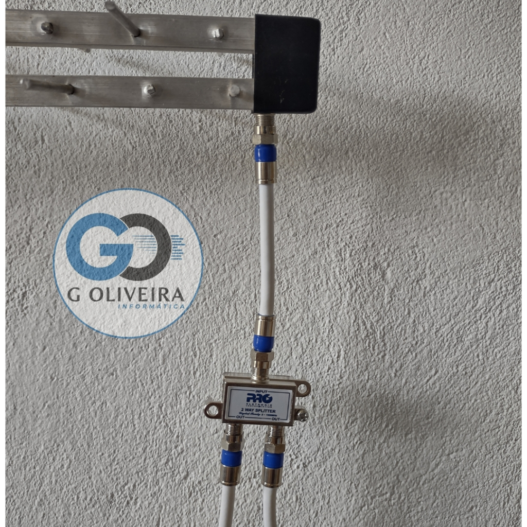 Divisor de Sinal para antena de tv com 2 Saidas 5-1000 Mhz splitter + Adaptador - Proeletronic