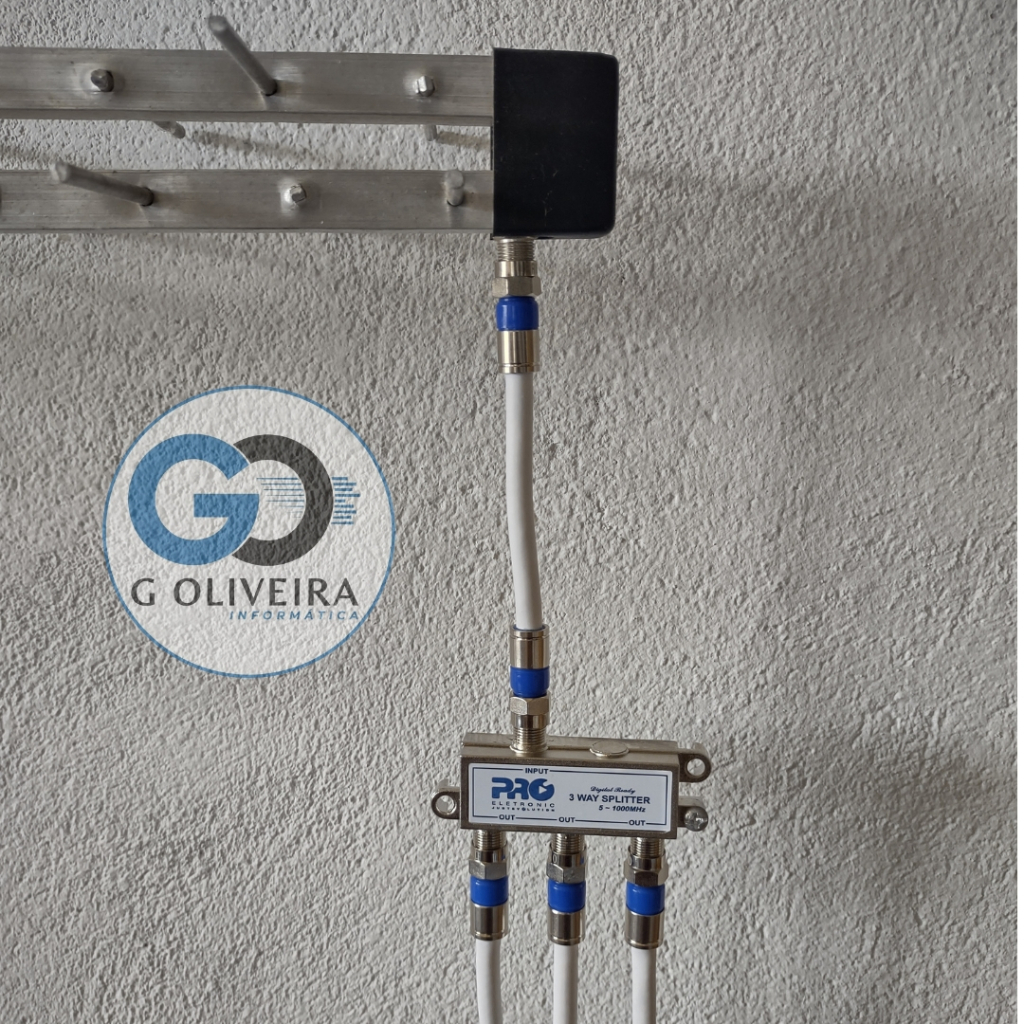 Divisor de Sinal para antena de tv com 3 Saidas 5-1000 Mhz splitter + Adaptador - Proeletronic