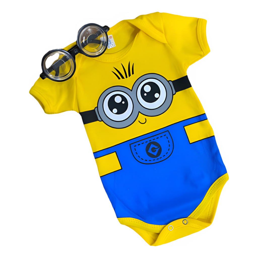 Body Bebê Tématico + Oculos Minions Fantasia Infantil Mêsversario