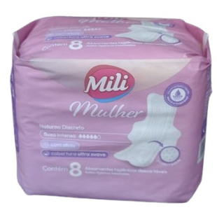Absorvente Mili Mulher Noturno discreto fluxo intenso com 8 unidades