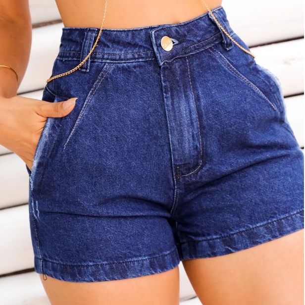 Short Jeans Feminino Cintura Alta 100% Algodão Com Bolso Short Mom em Oferta na Shopee