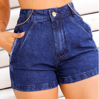 Short Jeans Feminino Cintura Alta 100% Algodão Com Bolso Short Mom em Oferta na Shopee