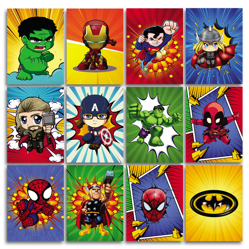 Quadro Decorativo Heróis Batman Homem Aranha de Ferro Thor Quarto Festa Infantil Marvel menino