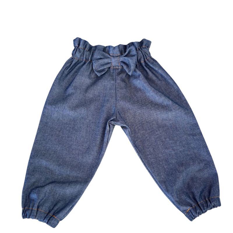 Calça jeans infantil menina jogger com laço- Roupa infantil confortável de 03 M a 02 anos