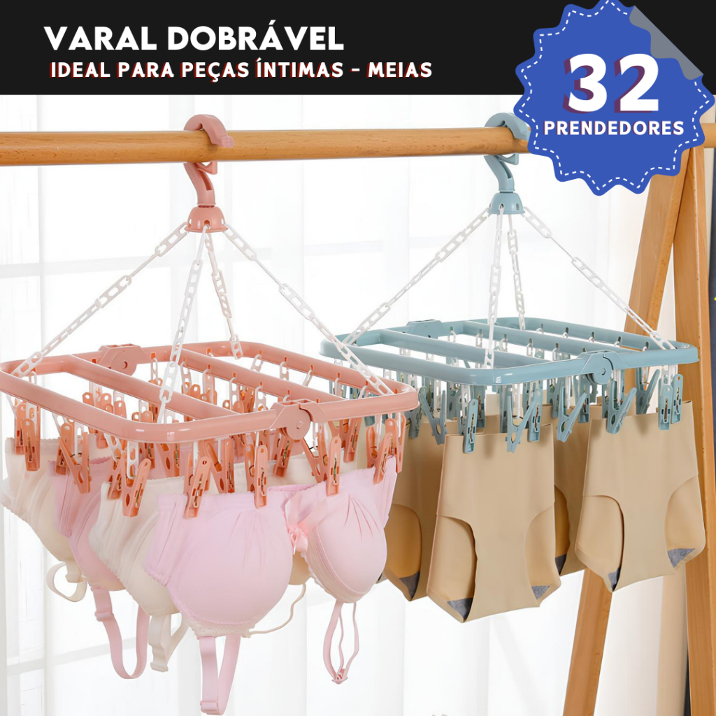 Varal de Roupas Íntimas Dobravel Com 32 Prendedores -  Meias, Calcinhas e Cuecas - Mazzal em Oferta na Shopee