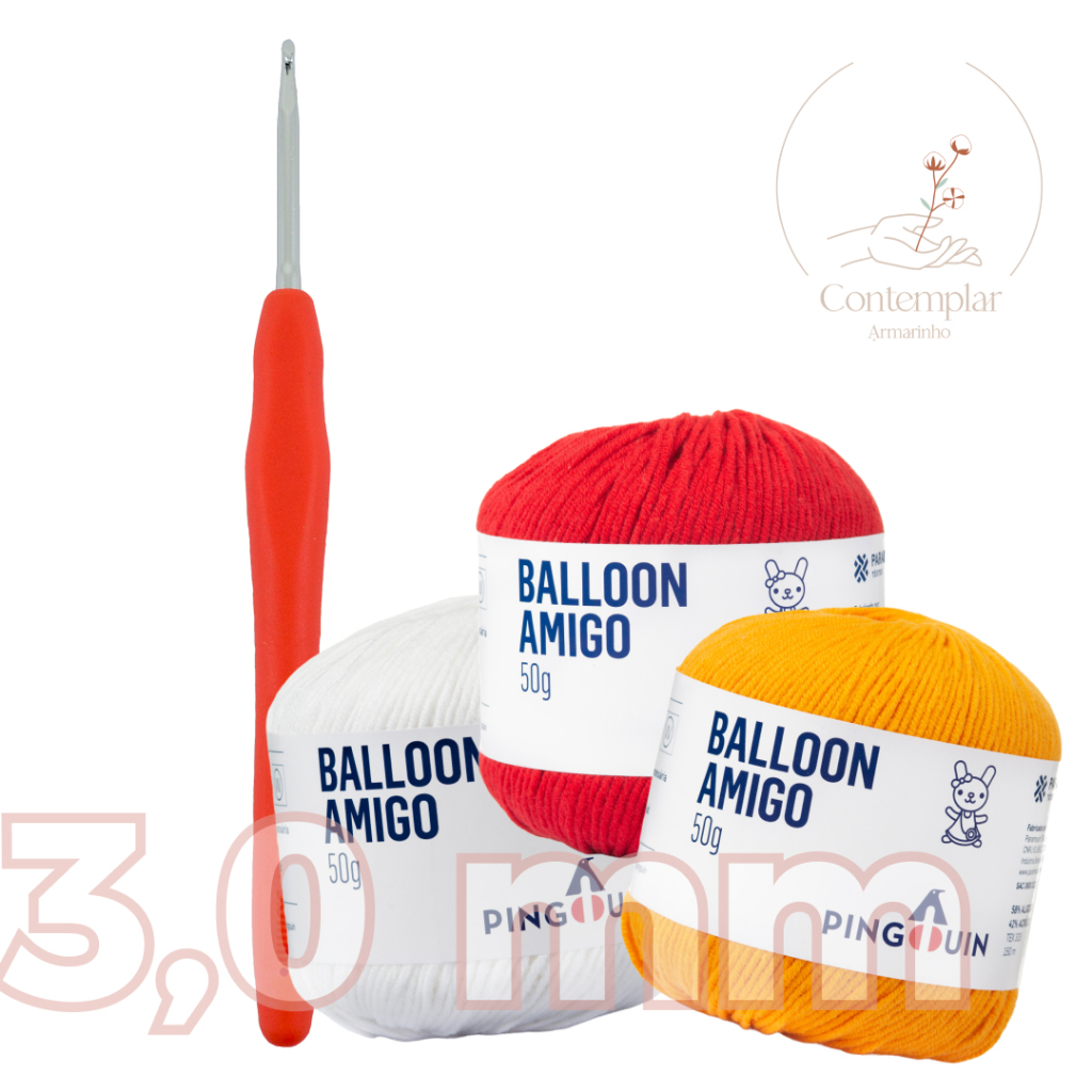 Kit 1 Fio Balloon Amigo - Pingouin + 1 agulha de crochê Soft 3,0 mm - Círculo