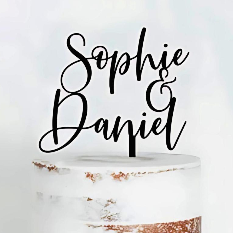 Topo de Bolo Nomes Compostos em Acrílico Espelhado Personalizado para Decoração c/espeto