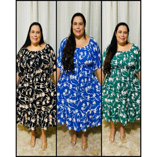 Vestido midi plus size moda feminina manga solta festas em Oferta na Shopee